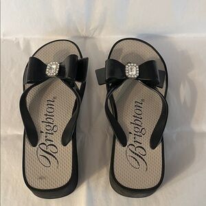 Brighton Black Women's Sandals with Bow and Rhinestones
